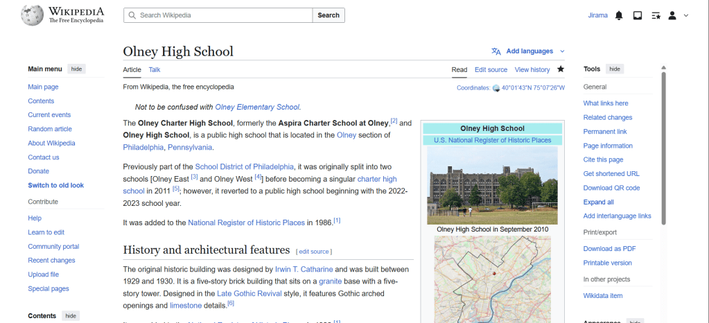 updated Olney High School Wiki page